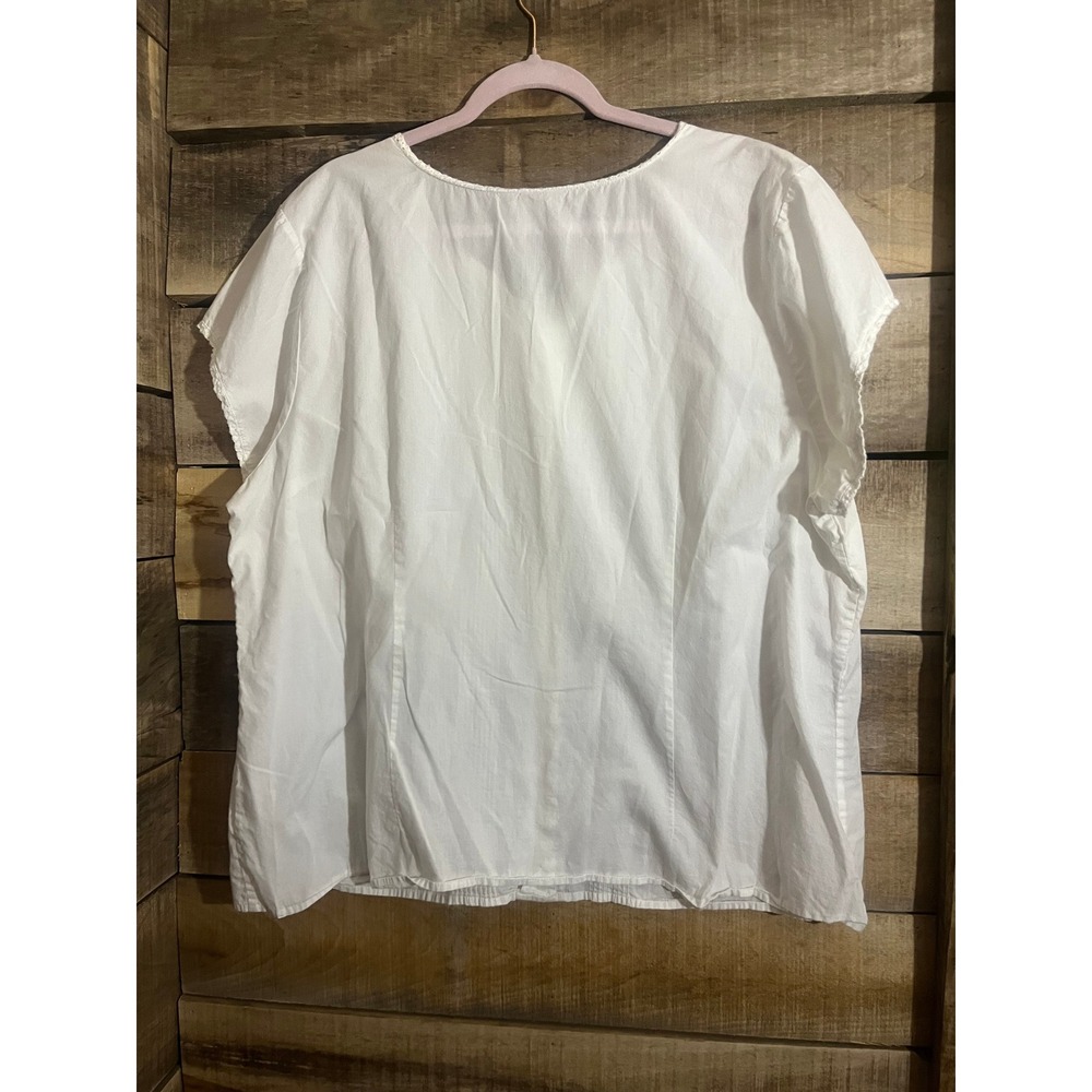 CJ Banks White Cotton Pintuck Eyelet Lace Trim Blouse Plus Size 2X Cap Sleeve - Picture 2 of 5